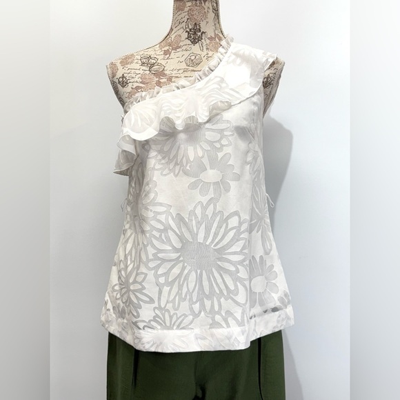 LILLY PULITZER White one shoulder floral burnout top size M - Picture 5 of 13